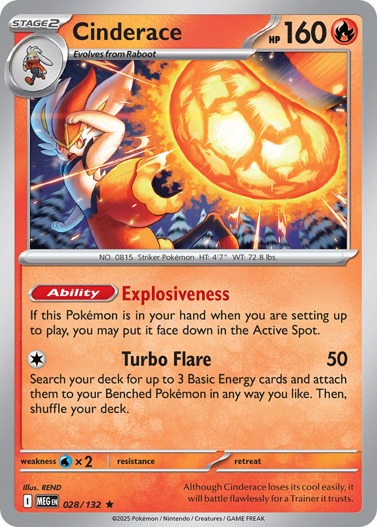 Cinderace 028/132 Rare Mega Evolution Pokemon Holo Near Mint