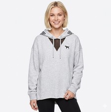 NWOT Victoria's Secret gray  white pullover hoodie sweatshirt  mesh size large