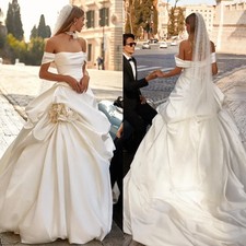 Off Shoulder Satin Countries Wedding Dresses Lace Up Back Designer Bridal Gowns