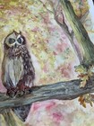 Original watercolor painting Owl landscape art trees 8 x 10 Signed Haughty Owl — photo 4
