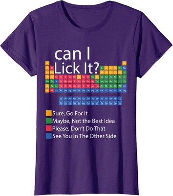 Can I Lick It Periodic Table of Elements Fun Science Ladies' Crewneck T-Shirt