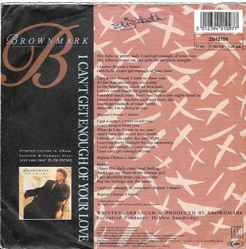 Brownmark - I Can't Get Enough Of Your Love Funk / Soul S 7" Schallplatte 42836 - Bild 2 von 4