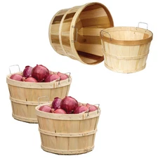 Lehman's USA Made Half and Full Bushel Baskets, Poplar Wood with Handles, 2 Pack