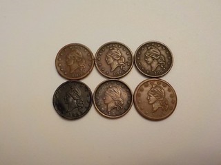 Lot of 6 Civil War Tokens 9/298A 12/297 13/297 15/319 16/300 17/388