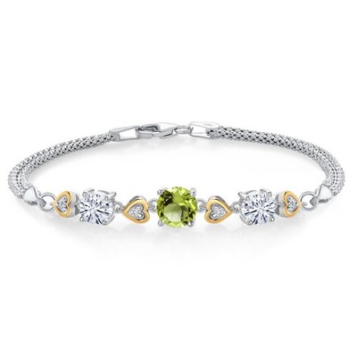 925 Sterling Silver and 10k Yellow Gold Peridot White Moissanite and White Lab