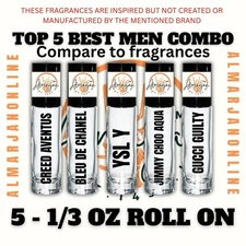 5x pcs 1/3 Oz Compare  Cologne Body Oil Fragrance for Men Pure Uncut Body Oil