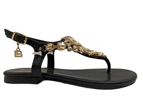 Sandali scarpe donna bassi Laura Biagiotti 6852 infradito casual gioiello  neri | eBay