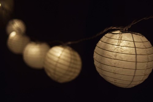 White Round Paper Lantern Party String Lights (4" Lanterns, 8FT Black Cord) - Picture 2 of 5