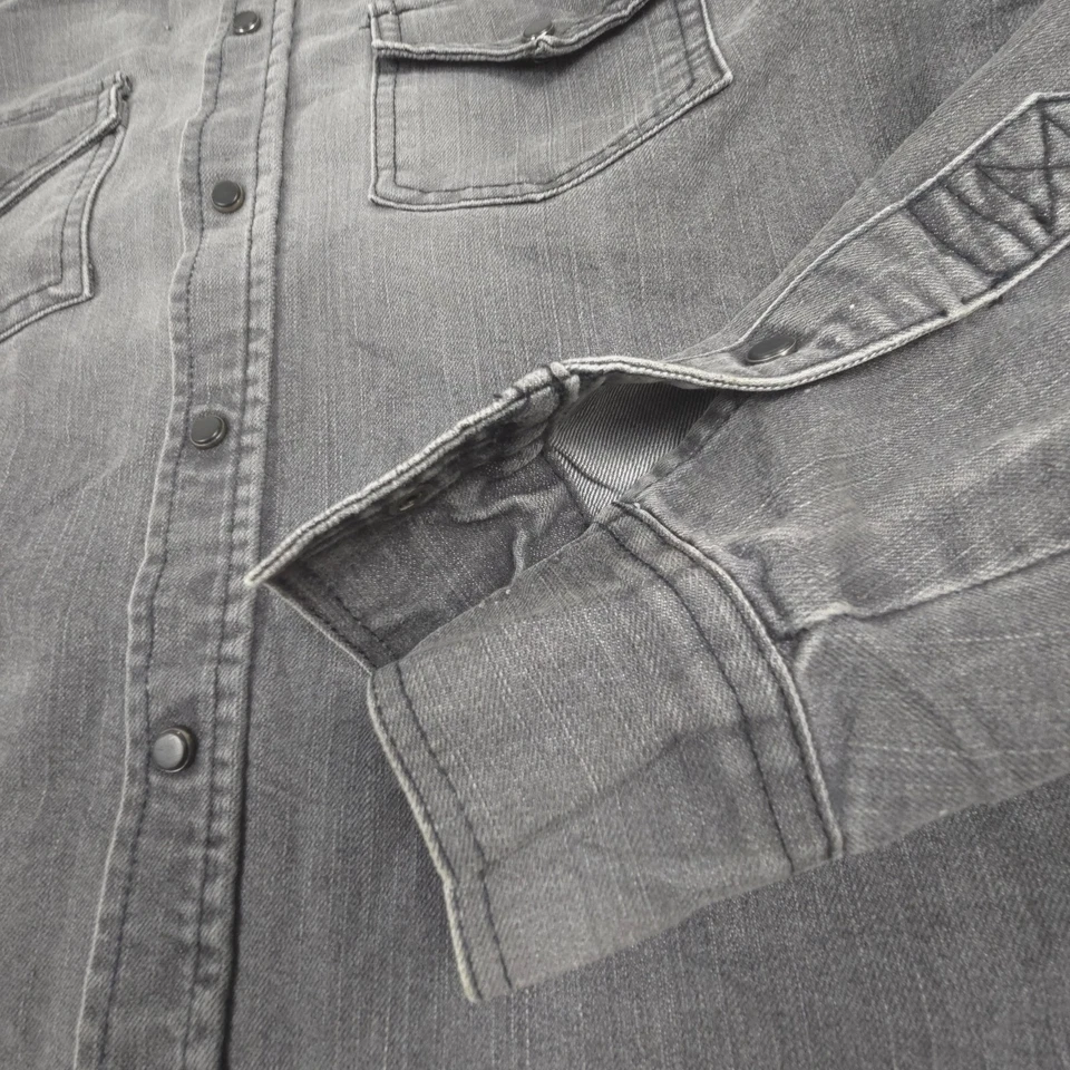 Camisa Ring of Fire Para Hombre GRANDE Negra Denim Manga Larga Cuello Abotonado Talla L Foto 4 de 4