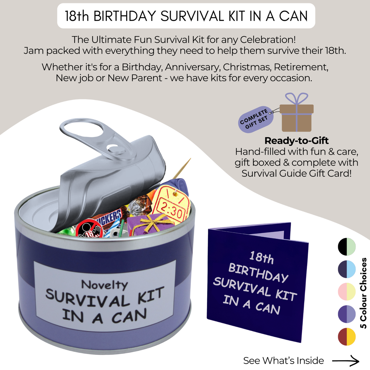 HAPPY 18th BIRTHDAY Survival Kit In A Can. Funny Gift Box Ideas