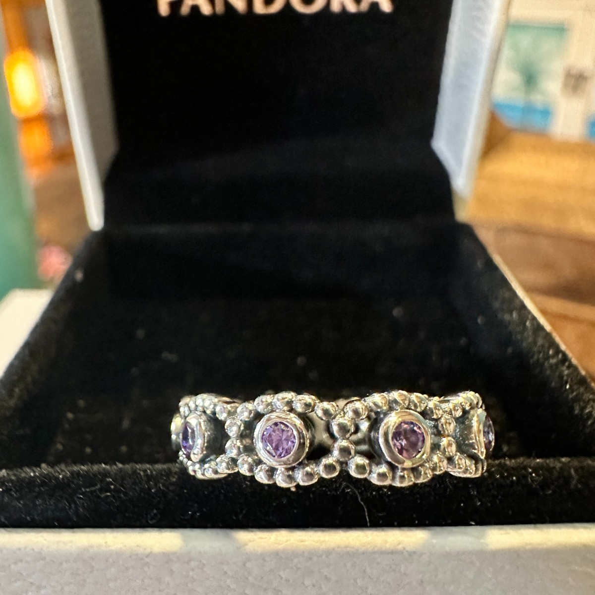 はな Authentic Pandora Her Majesty Ring Stackable Ring, Purple CZ