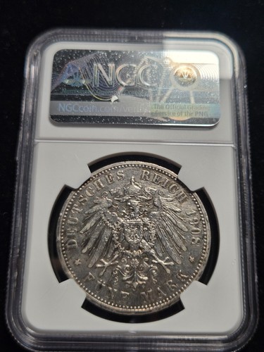 1908A Germany Silver 5 Mark Prussia NGC AU Details Rim Damage, Cleaned (Z-0840) - Picture 2 of 2