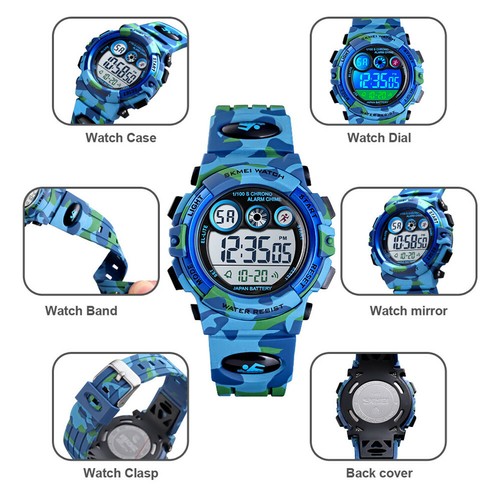 SKMEI Men Sport Digital LED Watches Camouflage Bracelet Wristwatch Boys Watch - Picture 4 of 12