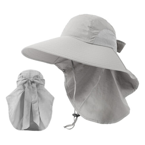 Sombrero de Pesca para Mujer, Ala Ancha Sombrero de Protección Solar con Cola de Caballo Cuello Gorra Plana - Imagen 4 de 19