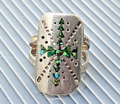 Vintage Sterlingsilber Intarsien Südwest Indianer Ring Größe 5