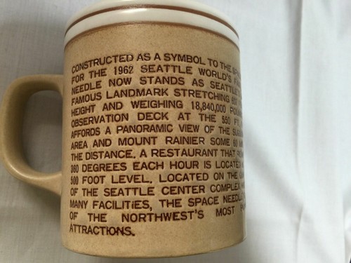 Seattle , WA Space Needle Souvenir Coffee Mug With History And Facts  A328ST - Picture 2 of 6
