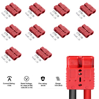 10X Red 50A Battery Quick Connect Disconnect Winch Plug Connector 8-10 gauge