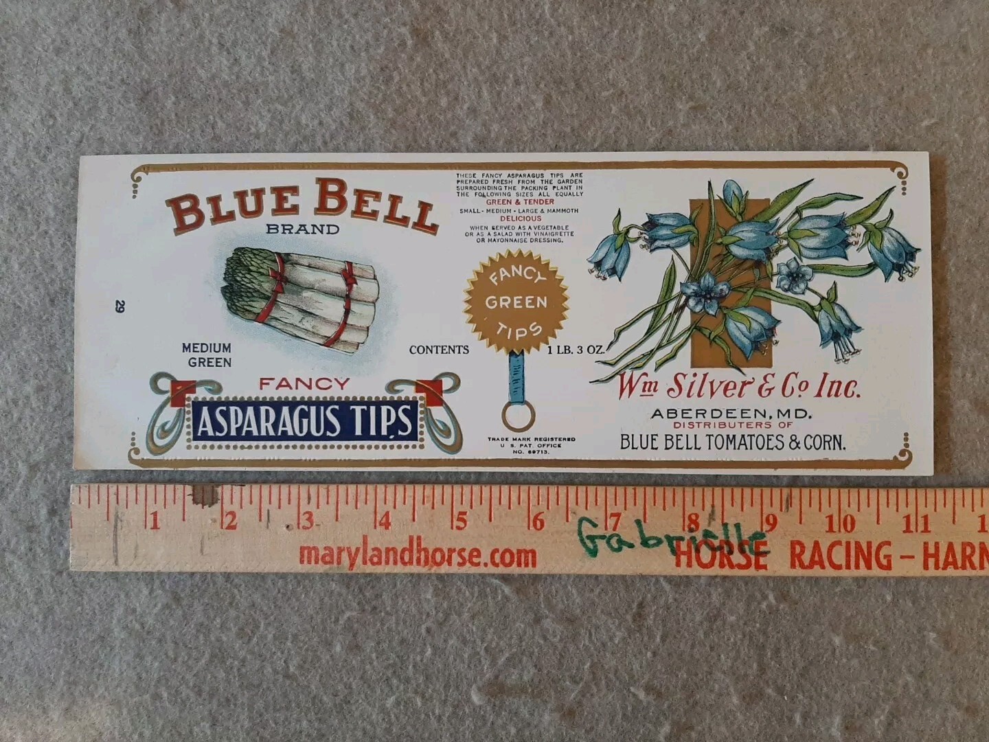 Vintage Vegetable Tin Can Paper Label Asparagus Blue Bell brand ...