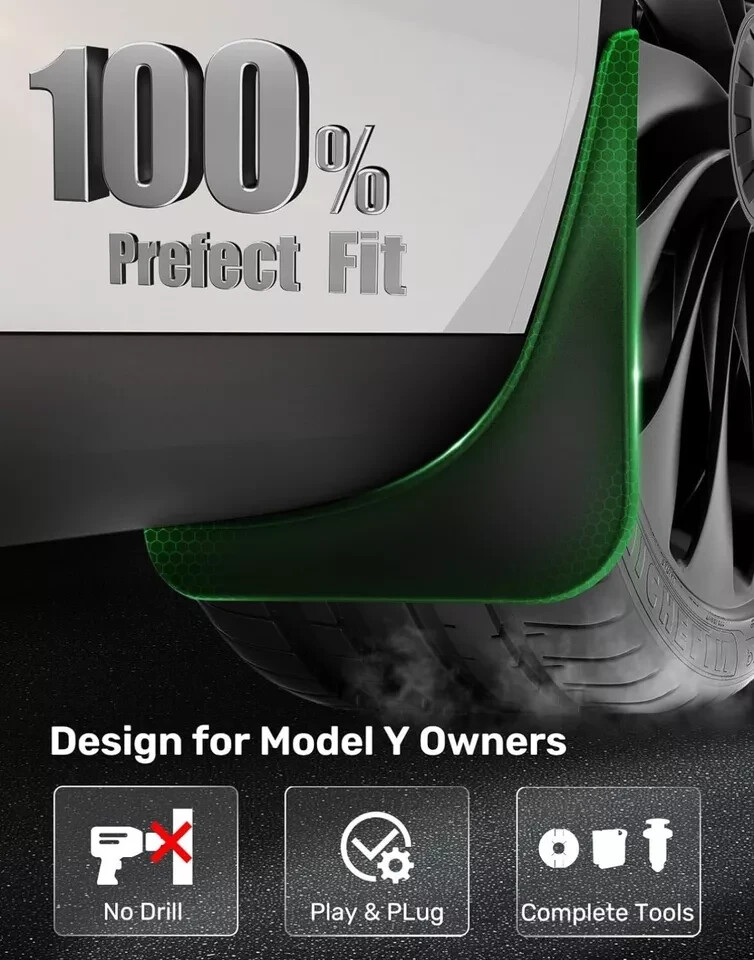 Zanch Tesla Model Y Mud Flaps-Set Of 4 Black New No Drill All Weather FAST SHIP