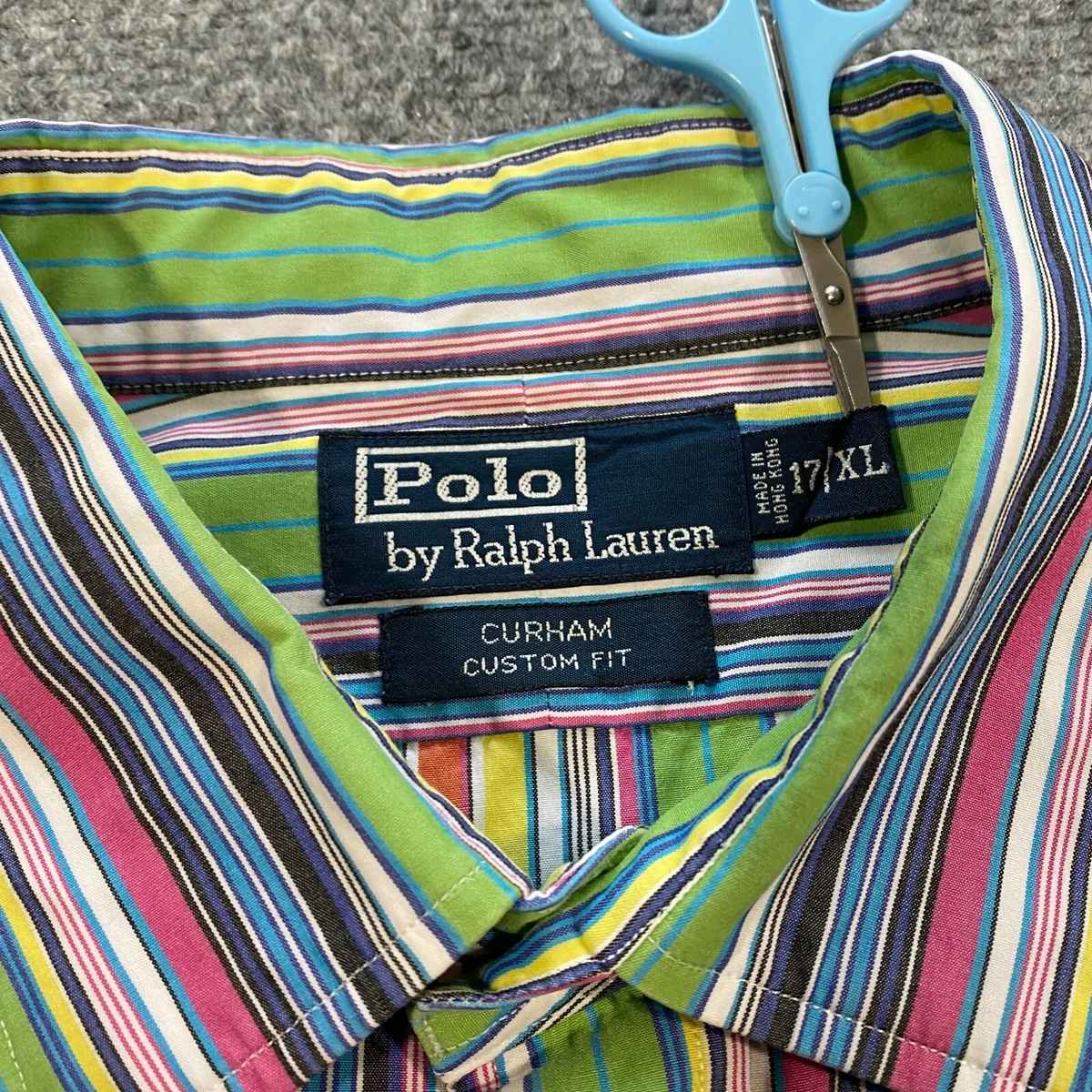 VINTAGE Polo Ralph Lauren Shirt Adult XL 17 Curham Candy Stripe