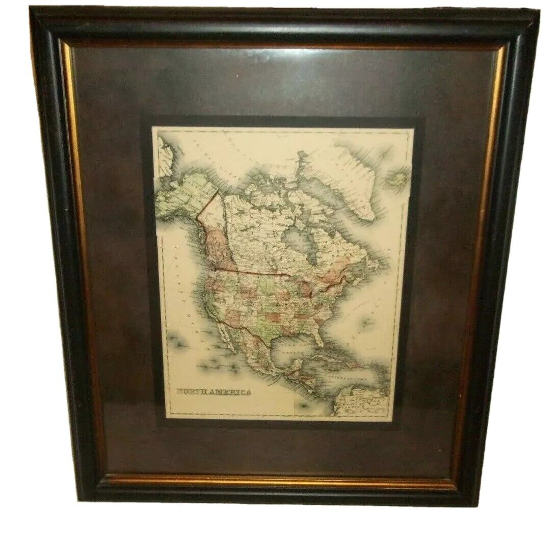 Antique Reproduction Map of North American Matted Framed Authentic Looking USA