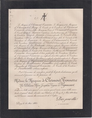 1893 Sterbeurkunde Marquise de CLERMONT-TONNERRE geb. WIGNACOURT - Pissy