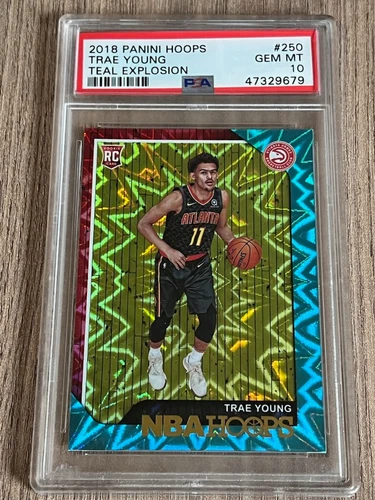 2018-19 Panini NBA Hoops TRAE YOUNG Teal Explosion #250 Rookie GEM PSA 10