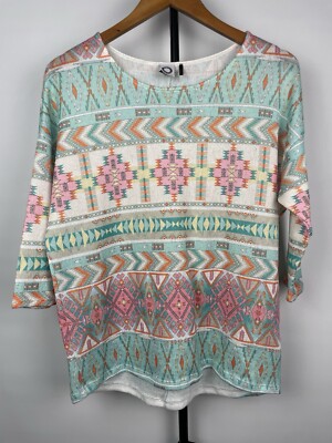 Akemi + Kin Anthropologie Multicolor Morgana Tribal Aztec Knit 3/4 Sleeve Top M