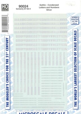 US Microscale Decals 90024 Gothic Condensed Letters and Numbers Silver