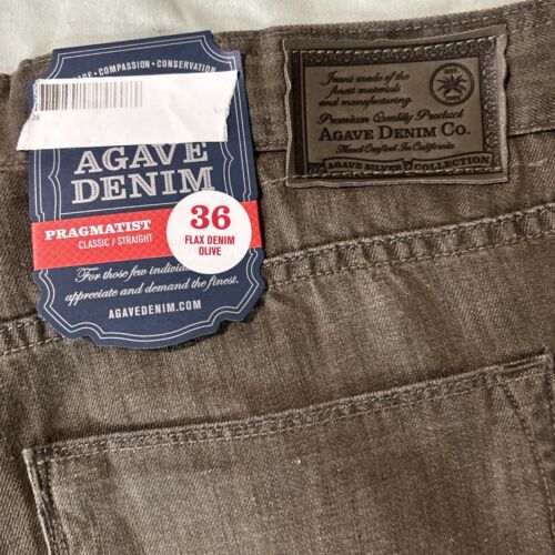 Agave Denim Made In USA Pragmatist Classic/Straight Flax Denim Olive SIZE 36x34