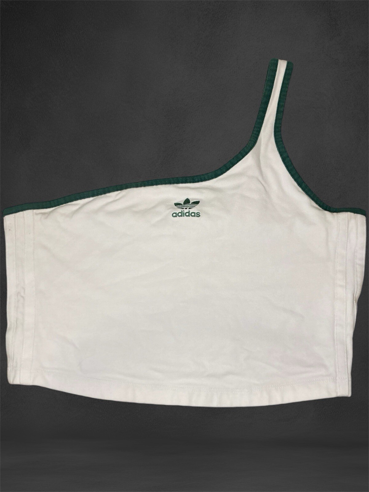 Adidas One-Shoulder Tank Top Medium White Green Trefoil Logo Y2K Style