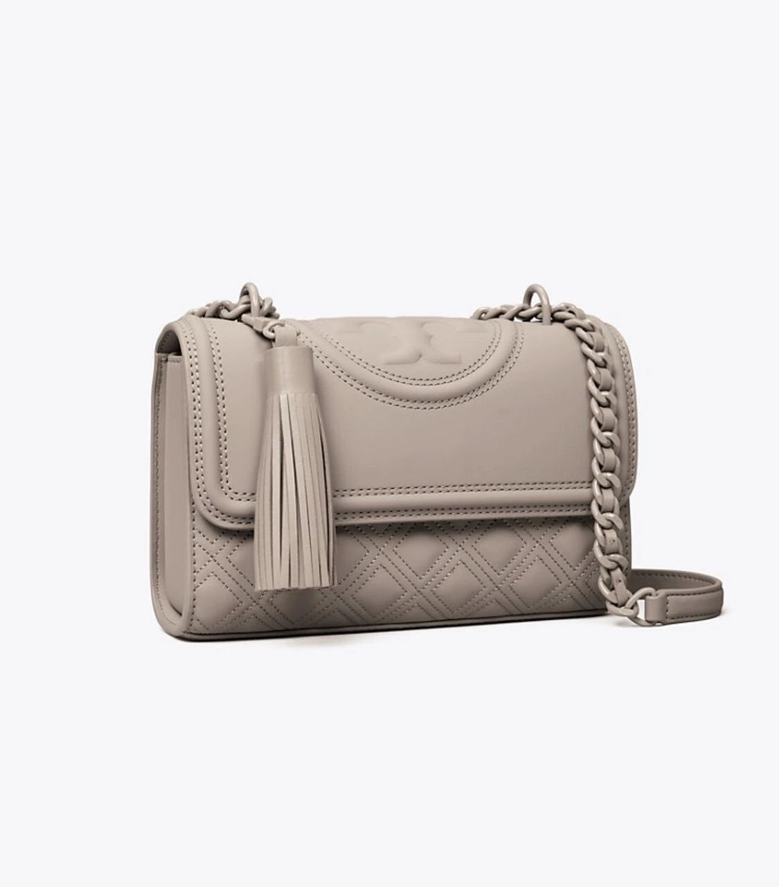 AUTENTICA NUOVA CON ETICHETTE Tory Burch Small Fleming catena opaca convertibile spalla grigio airone