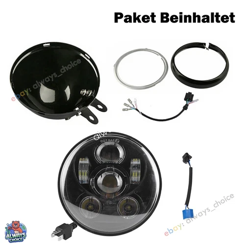 5,75'' Motorrad LED Scheinwerfer Hi/Lo Projektor Glänzend Gehäuse für Harley - Bild 10 von 10