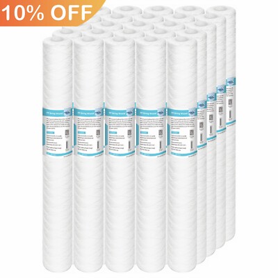 25 Pack 20''x2.5'' Whole House String Wound Sediment Water Filter 1/5/10/20 Micron