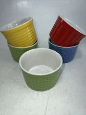 Over and Back Ramekins 3 7/8" Blue Green Red Yellow Portugal Set of 5