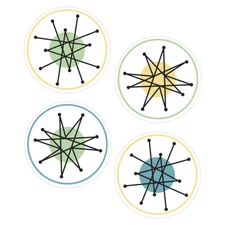 Atomic Starburst Vinyl Sticker Set of 4 1950's Retro