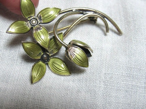 Vintage Ivar Holt Norway Sterling Pin Enamel Olive Green - Picture 8 of 8