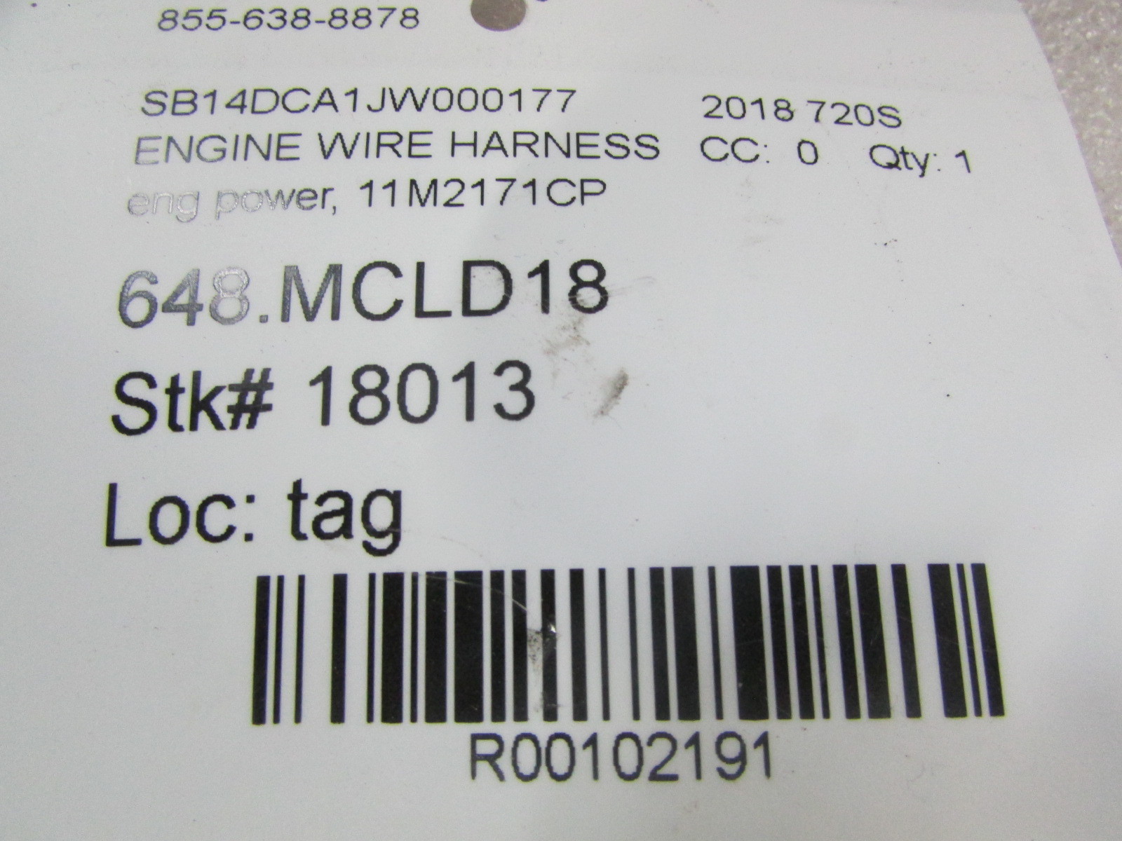 McLaren 720S,  Engine Power Cable Harness,Used,  P/N 11M2171CP