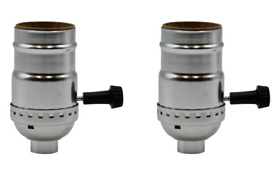 Three Way Turn Knob Lamp Sockets, Medium Base, Silver | 2 Pack