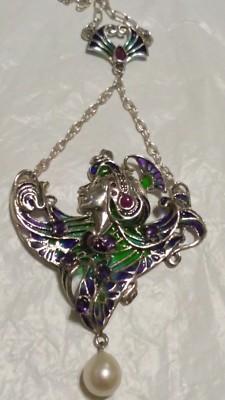 CLEOPATRA PLIQUE-A-JOUR JUGENDSTIL STERLINGSILBER HALSKETTE RUBINE/AMETHYSTE*  