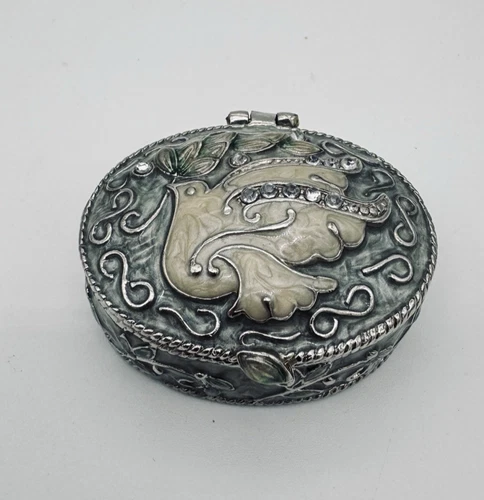 Monet Dove Emerald Green Enamel Ring Jewelry Trinket Box Small