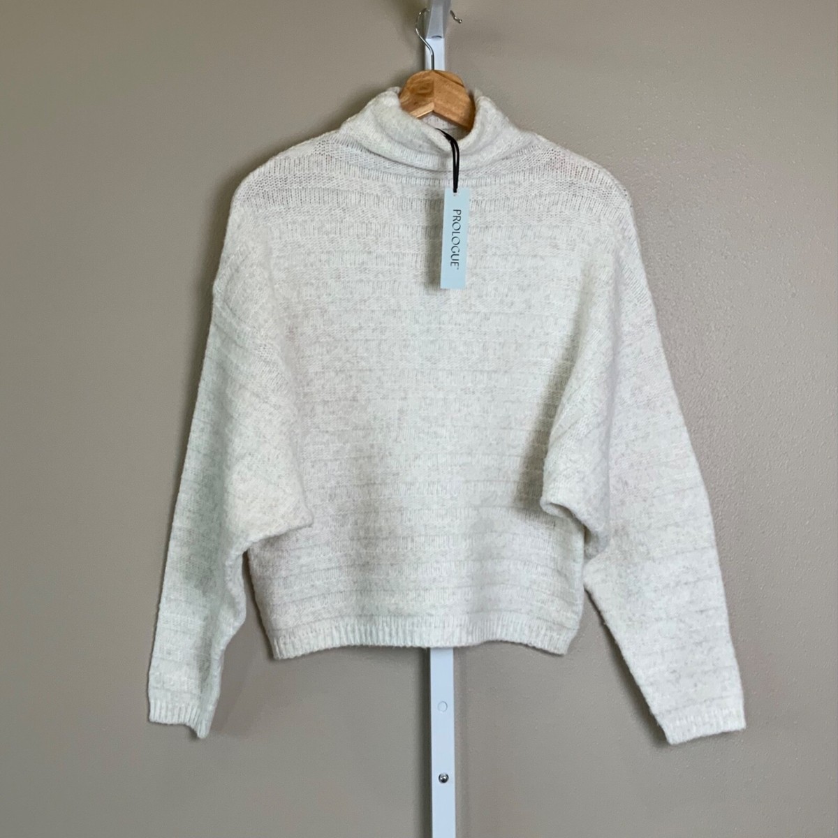 NWT Women's Prologue Cream Mock Turtleneck Cozy Rib Knit Pullover Sweater,  SMALL