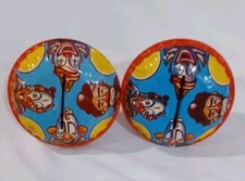 Vintage US Metal Toy Manufacturing Tin Noisemakers Clowns Set Of 2