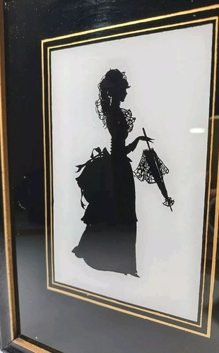 Vintage Silhouette Print Framed Victorian Man Woman Black White Gold 10"X7" - Picture 5 of 13