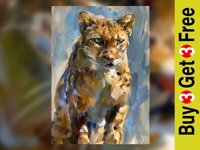 Eleganter gefleckter Leopard 5''x7'' Druck auf mattem Papier | Kühne Natur Öl Kunst