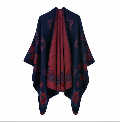Cashmere Like Poncho Blanket Wrap Shawl Scarf Cape Top Coat Cloak Floral Mantle - Picture 11 of 18