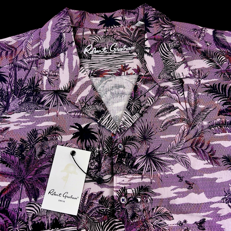Robert Graham Geometric Tropical Floral Animal Print Short Sleeve Shirt 2XL $248 - Image 2 of 4