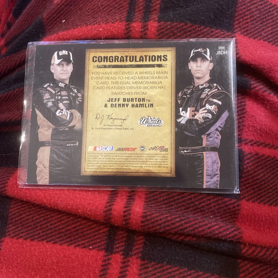 Wheels Head to Head Jeff Burton Denny Hamlin 096/150 NASCAR Race Used Hat NrMt - Image 2 of 2
