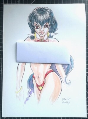 Signed Original Robert Smith Naughty Vampirella Marker Pinup 8.5X11