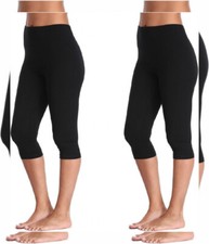 Kotii Women's Lightweight Soft Capri Leggings Crop Large, Black 2pack 